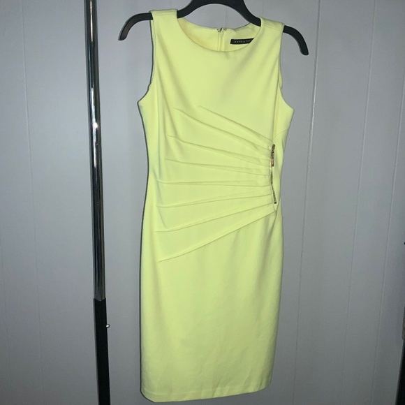 Ivanka Trump yellow starburst side ruched sheath dress sz 2 sleeveless lined - Picture 1 of 6